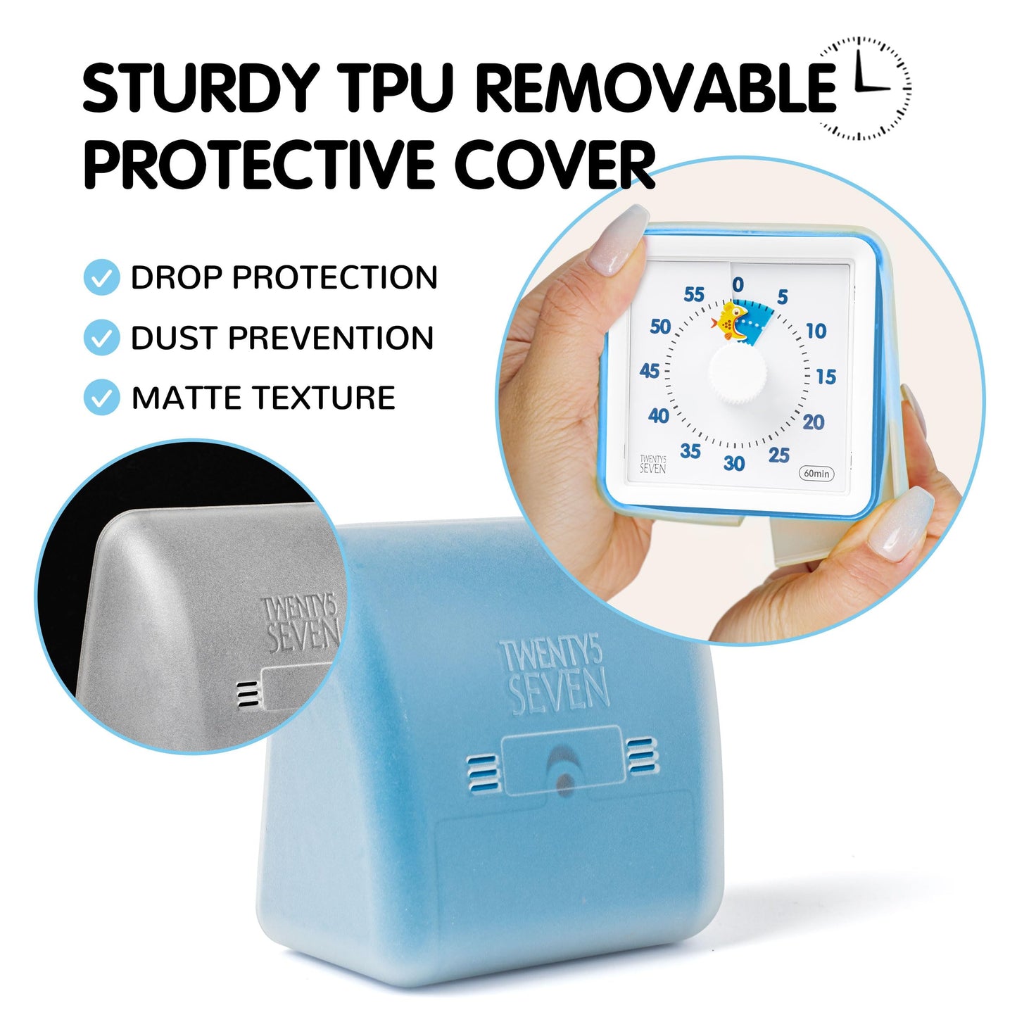 Visual Timer with Protective Case, 60-Minute Countdown Timer for Kids Autism ADHD Classroom Home Office, Countdown Clock for Teaching Work Meeting Time Management, Navy Blue/Colorful