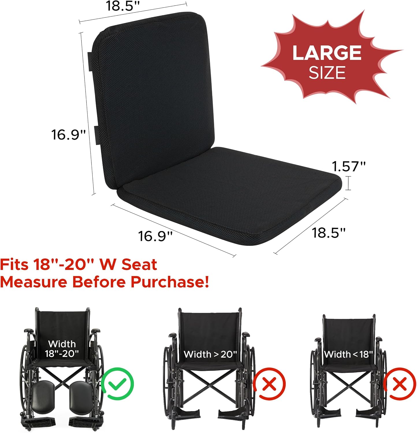 Sunlit Large Gel Seat Cushion & Back Cushion for Long Sitting with Non-Slip Cover, Gel Cushions for Wheelchair Office Chair Car Seat, Reduce Tailbone Pressure Hip Pain Relief (18.5''x16.9''x 1.57'')
