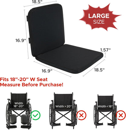 Sunlit Large Gel Seat Cushion & Back Cushion for Long Sitting with Non-Slip Cover, Gel Cushions for Wheelchair Office Chair Car Seat, Reduce Tailbone Pressure Hip Pain Relief (18.5''x16.9''x 1.57'')