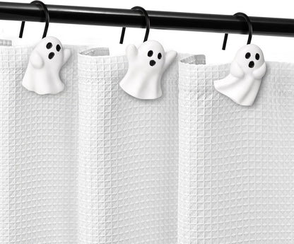 Sunlit Ghost Shower Curtain Hooks, Home Decorative Shower Curtain Rings for Bathroom, Halloween Shower Curtain Hangers Bathroom Accessories, Set of 12
