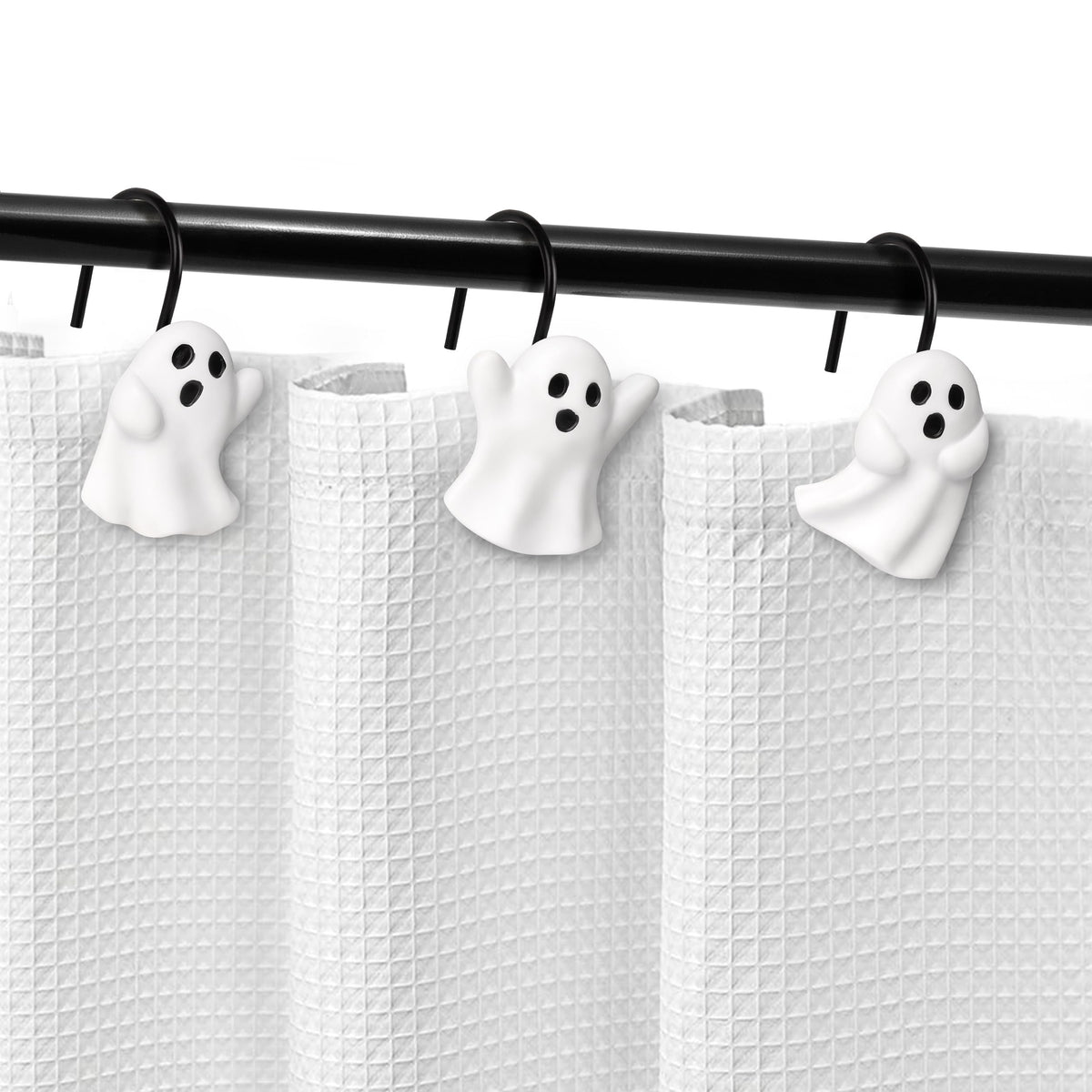 Sunlit Ghost Shower Curtain Hooks, Home Decorative Shower Curtain Rings for Bathroom, Halloween Shower Curtain Hangers Bathroom Accessories, Set of 12, Golden