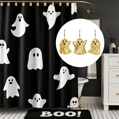 Sunlit Ghost Shower Curtain Hooks, Home Decorative Shower Curtain Rings for Bathroom, Halloween Shower Curtain Hangers Bathroom Accessories, Set of 12
