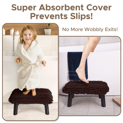 Sunlit One Step Stool, Heavy Duty Bathtub Stool up to 550 lbs, Non-Slip Wood Foot Stool, Wooden Step Stool for Adults, Dark Walnut Bed Step Stools for High Bed, Kitchen Bathroom Bedroom