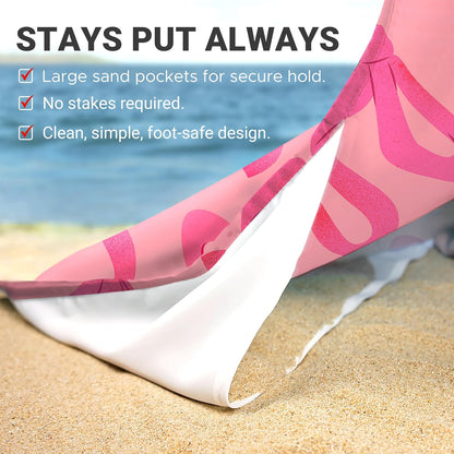 Sunlit Large Beach Blanket Waterproof Sand Proof, 81" x106" Sand Free Beach Mat Anchored Pockets and Storage Bag, for Travel Beach Camping Outdoor Festival, Coquette Pink Bow