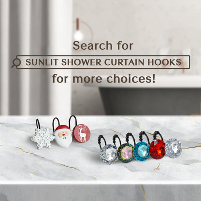 Sunlit Christmas Shower Curtain Hooks Silver Snowflakes Shower Curtain Rings, Resin, White Christmas Decor, Winter Bathroom Decoration - 12 Pack