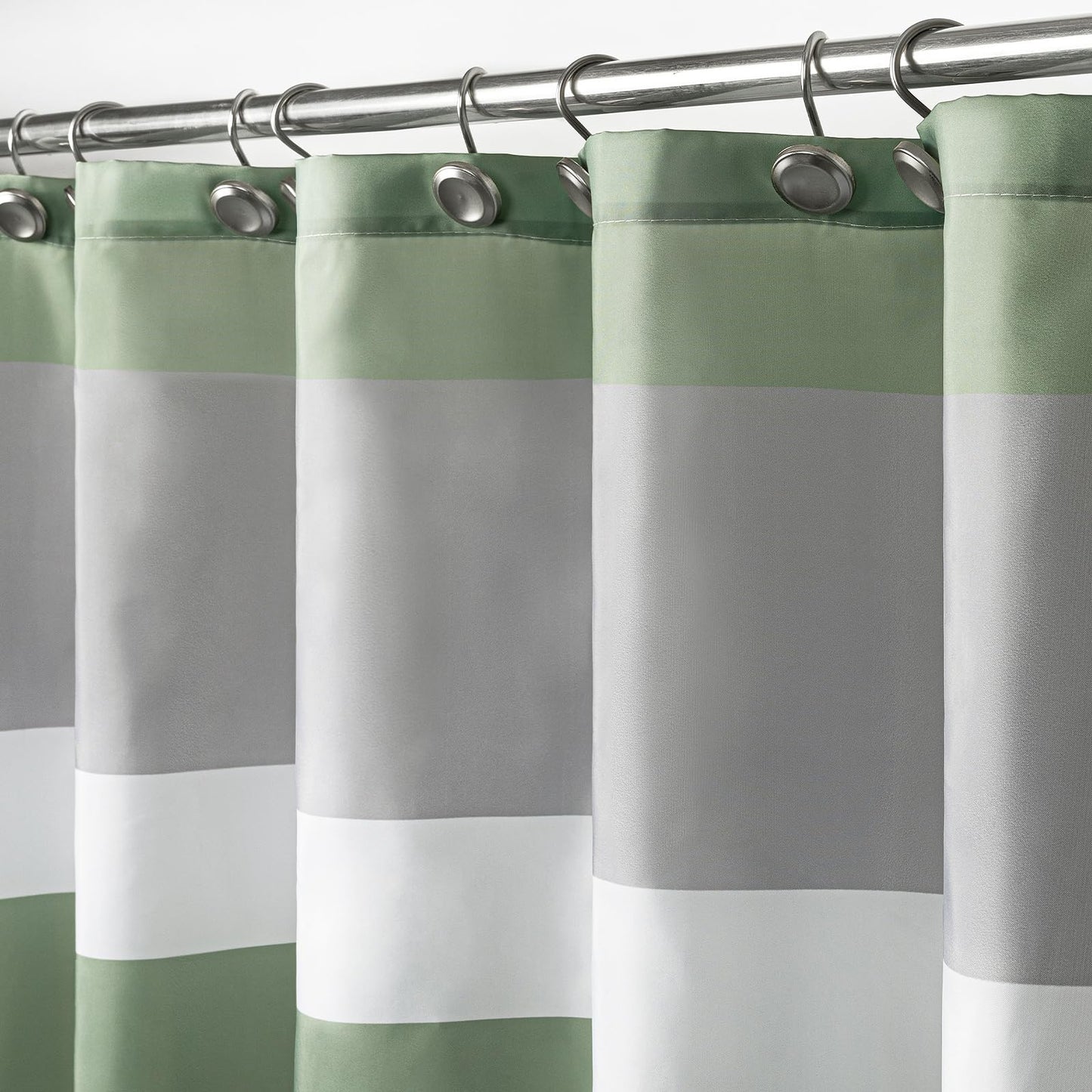 Sunlit Aqua Blue Gray Horizontal Stripes Water-Repellent Fabric Shower Curtain with Reinforced Metal Grommets Refreshing Striped Design Bathroom Decor