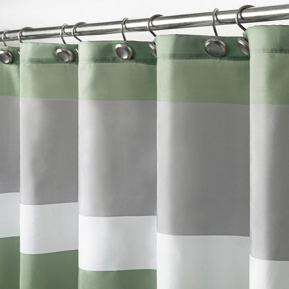 Sunlit Aqua Blue Gray Horizontal Stripes Water-Repellent Fabric Shower Curtain with Reinforced Metal Grommets Refreshing Striped Design Bathroom Decor