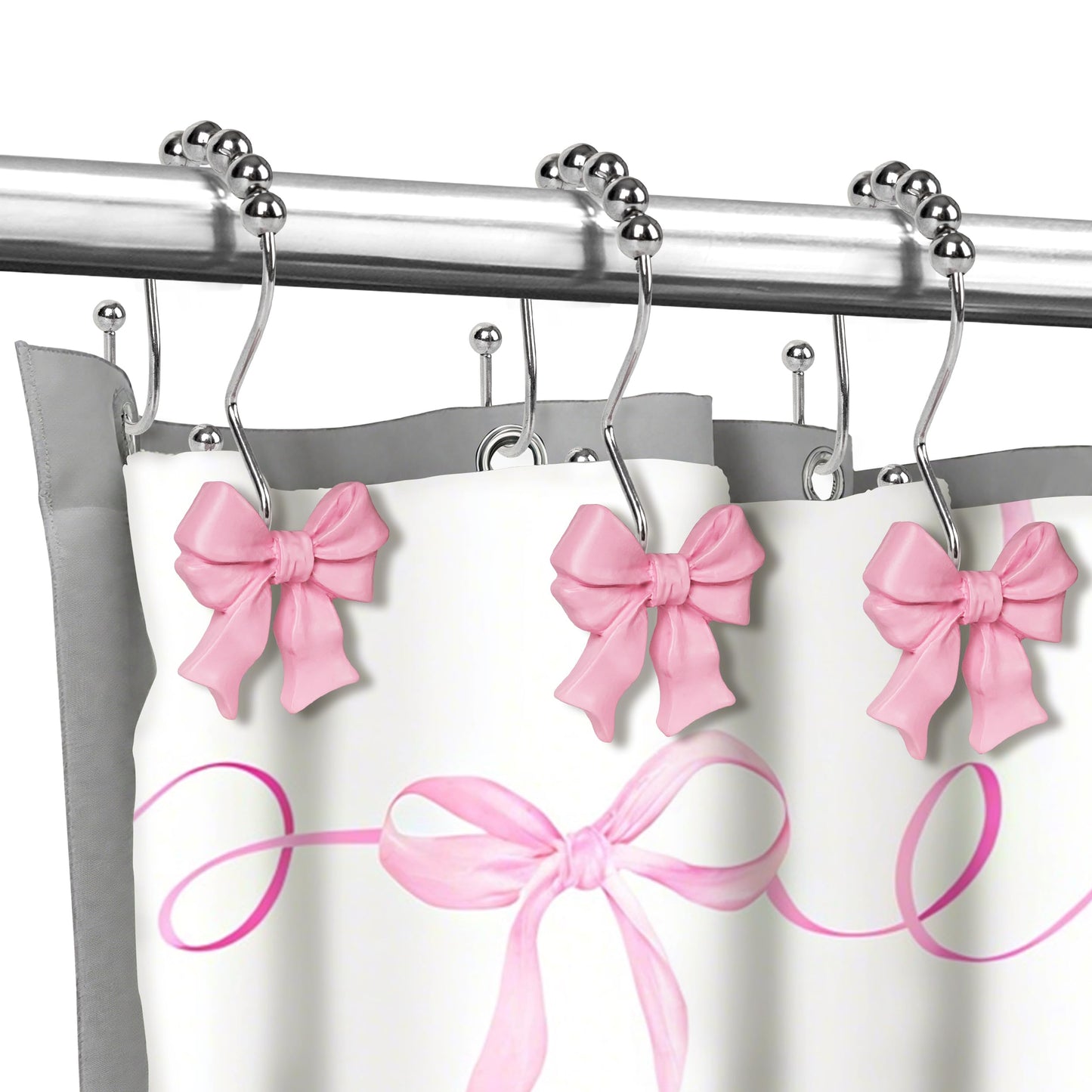 Sunlit Cute Bow Knot Shower Curtain Hooks, Home Decorative Shower Curtain Rings for Bathroom, Resin Shower Curtain Hangers Bathroom Accessories, Set of 12, Pink