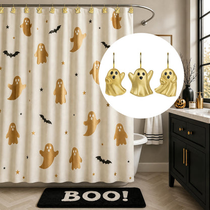 Sunlit Ghost Shower Curtain Hooks, Home Decorative Shower Curtain Rings for Bathroom, Halloween Shower Curtain Hangers Bathroom Accessories, Set of 12
