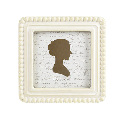 Sunlit Boho Vintage Picture Frame 4x4 Inch with Beaded Border, Luxury Antique Square Photo Frames with Glass Front, Photo Display, Tabletop Wall Hanging, Gift Idea, Distressed White