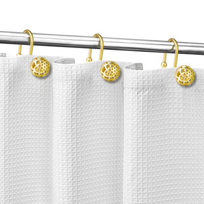 Sunlit Gold Hollow Ball Shower Curtain Hooks, Metal Home Decorative Shower Curtain Rings for Bathroom, Modern Shower Curtain Hangers Bathroom Accessories, Set of 12