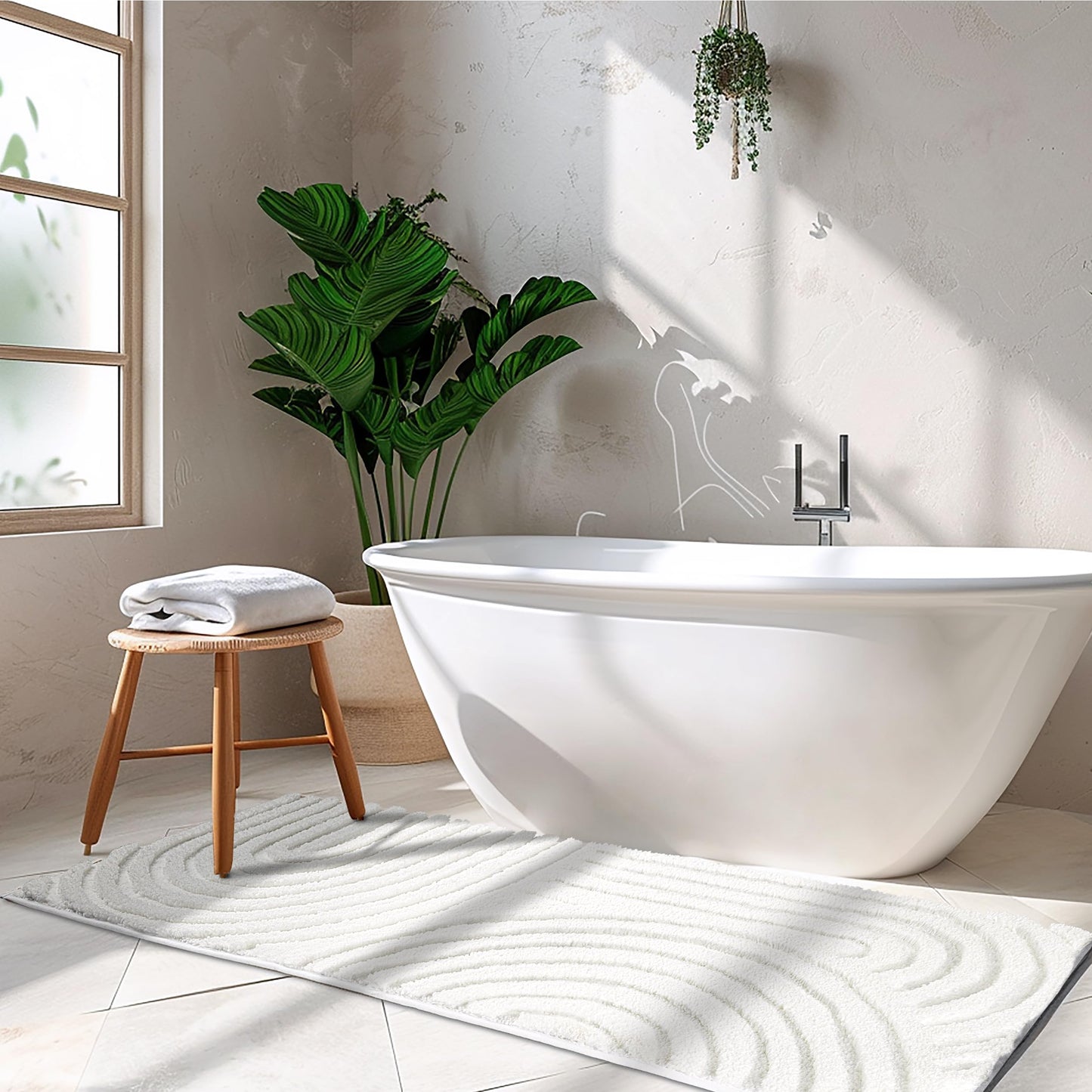 Sunlit 24"x60" Boho Decorative Textured Bathroom Rugs Runner, Mid Century Modern Extra Long Non-Slip Absorbent Soft Bath Mat, Organic Modern Floor Mat Bath Runner Dry Fast Machine Washable, Gray