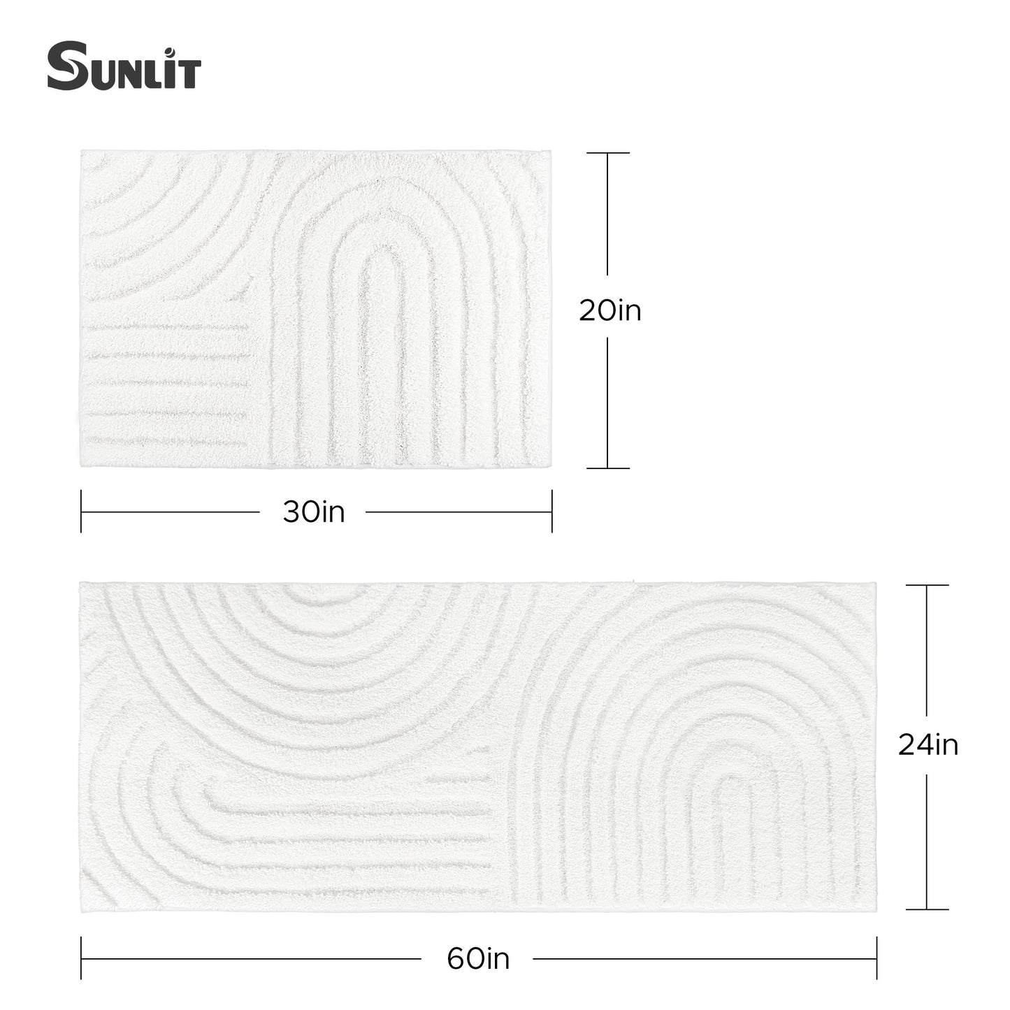 Sunlit 24"x60" Boho Decorative Textured Bathroom Rugs Runner, Mid Century Modern Extra Long Non-Slip Absorbent Soft Bath Mat, Organic Modern Floor Mat Bath Runner Dry Fast Machine Washable, Gray