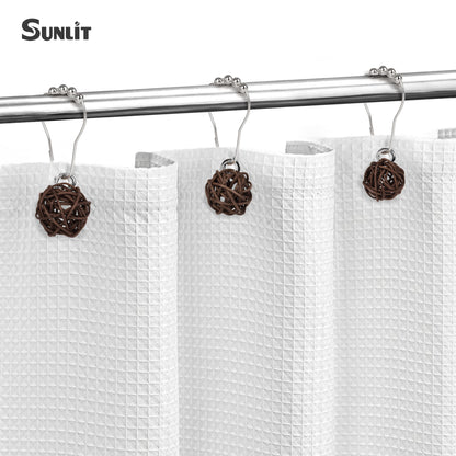 Sunlit Boho Decorative Rattan Balls Shower Curtain Hooks, Wicker Orbs Shower Curtain Rings for Bathroom, Farmhouse Shower Curtain Hangers Bathroom Accessories, Set of 12, Brown