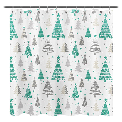 Sunlit Christmas Shower Curtain, Red and Gray Xmas Trees with Stars and Snow Pattern Shower Curtain for Bathroom Decor, 71x71 Inch