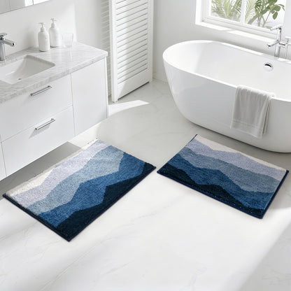 Sunlit 17"x24" Ombre Blue Bathroom Rug Non-Slip Absorbent Soft Bath Mat Set, Floor Mat Dry Fast Machine Washable.