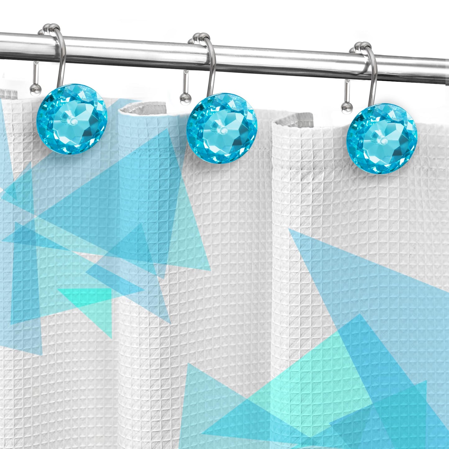 Sunlit Luxury Design Round Clear Diamond Crystal Gem Bling with Glide Balls Double Shower Curtain Hooks, Rust Proof Metal Rhinestones Glam Shower Curtain Rings-12 Pack