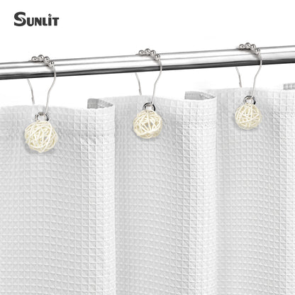 Sunlit Boho Decorative Rattan Balls Shower Curtain Hooks, Wicker Orbs Shower Curtain Rings for Bathroom, Farmhouse Shower Curtain Hangers Bathroom Accessories, Set of 12, Brown