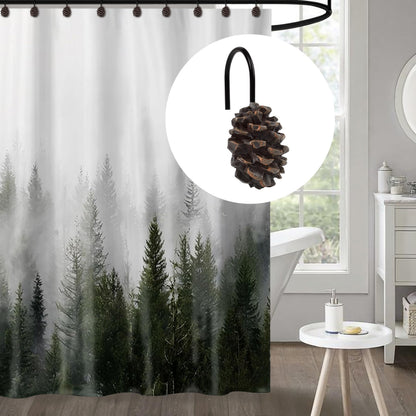 Sunlit Pinecone Decorative Shower Curtain Hooks, Brown Pine Cone Shower Curtain Rings, Resin, Winter Christmas Theme Bathroom Decoration, Set of 12