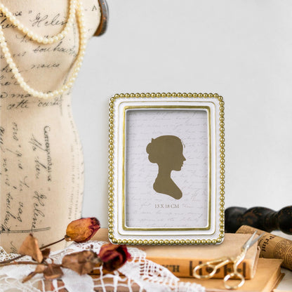 Sunlit Boho Vintage Picture Frame 4x4 Inch with Beaded Border, Luxury Antique Square Photo Frames with Glass Front, Photo Display, Tabletop Wall Hanging, Gift Idea, Distressed White
