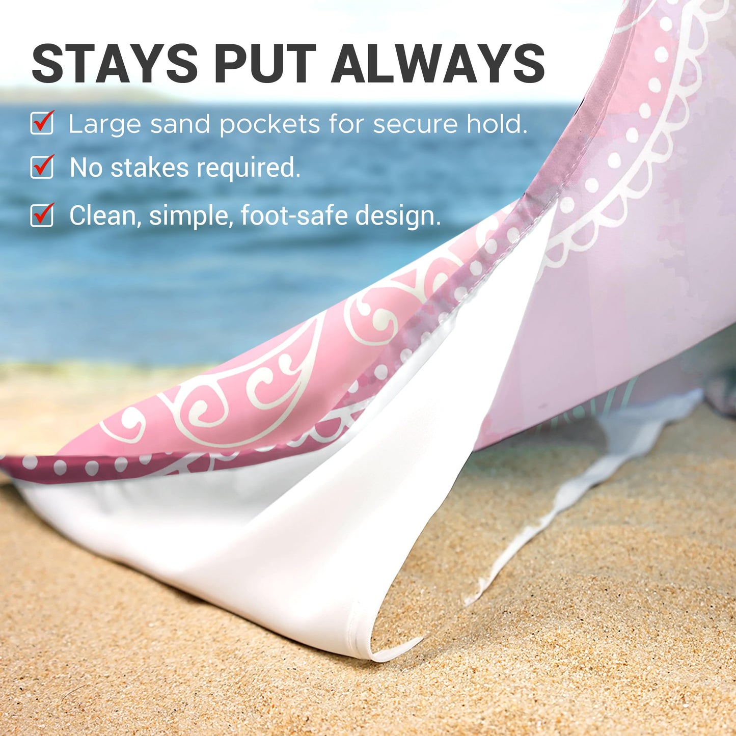Sunlit Silky Soft Sand Proof Beach Blanket 106"x81" / 85"x72" Sand Proof Mat with Corner Pockets and Mesh Bag for Beach Party, Travel, Camping and Outdoor Music Festival, Mandala
