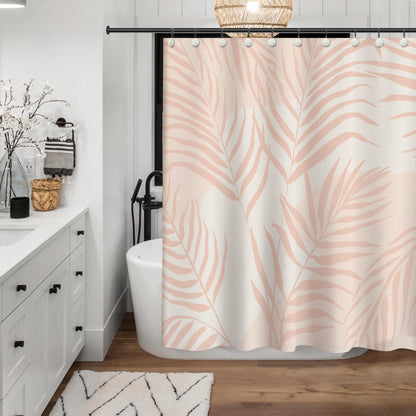 Sunlit Pink Textured Slubbed Fabric Shower Curtain, Mid Century Modern Palm Leaf Shower Curtains for Bathroom Decoration, Boho Botanical Bathroom Curtains, 72x72