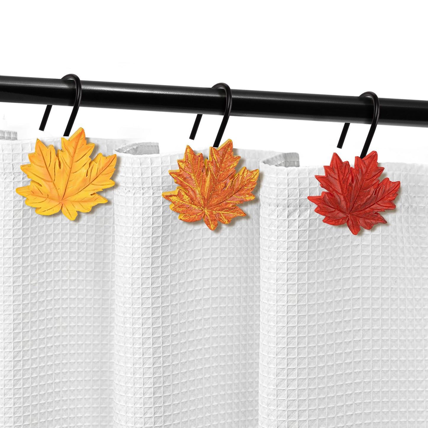 Sunlit Maple Leaf Shower Curtain Hooks for Fall Autumn, Home Decorative Shower Curtain Rings for Bathroom, Resin, Orange Red Maple Leaves Shower Curtain Hangers Hooks Bath Accessories, Set of 12