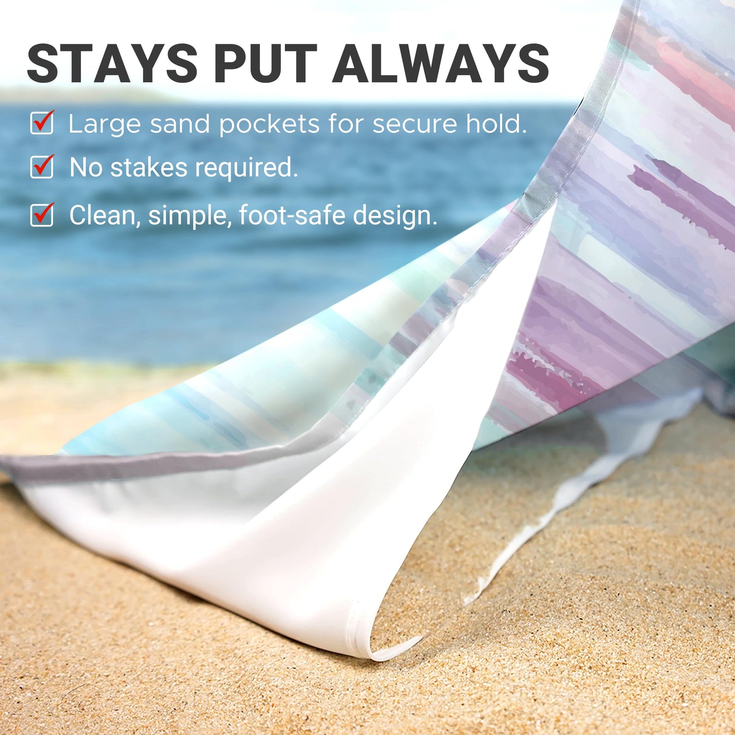 Sunlit Silky Soft 106"x81" Sand Proof Beach Blanket Sand Proof Mat with Corner Pocket and Mesh Bag for Beach Party, Travel, Camping and Outdoor Music Festival, Watercolor Painting Macaron Blue