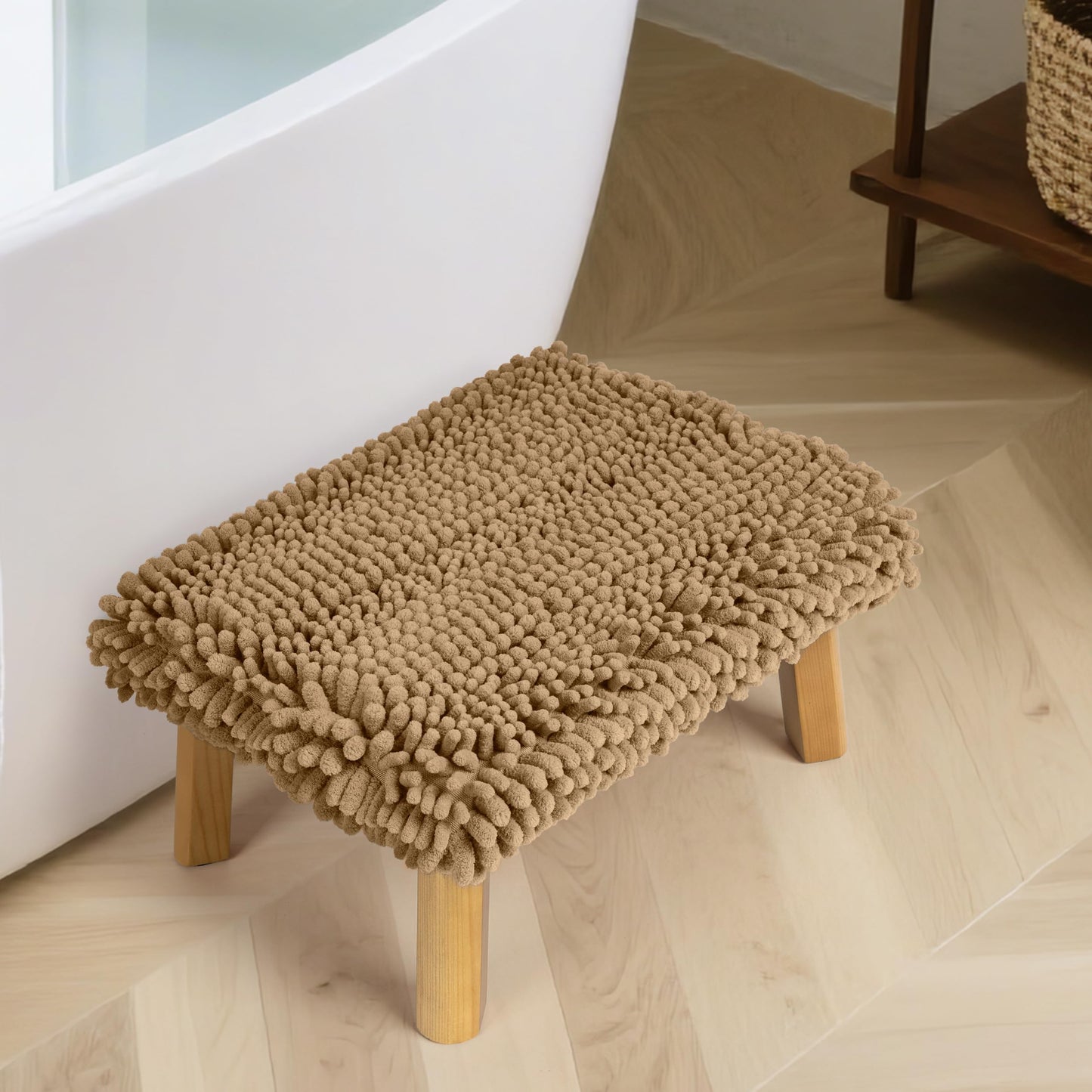 Sunlit One Step Stool, Heavy Duty Bathtub Stool up to 550 lbs, Non-Slip Wood Foot Stool, Wooden Step Stool for Adults, Dark Walnut Bed Step Stools for High Bed, Kitchen Bathroom Bedroom