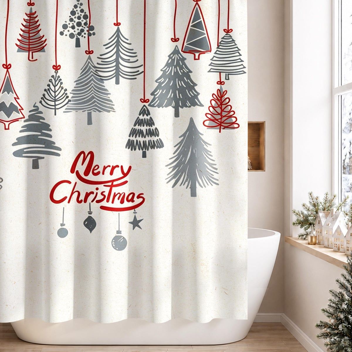 Sunlit Blue Fluorescent Christmas Snowflake Tree with Dark Blue Background Fabric Shower Curtain, Bathroom Home Office Holiday Wall Decoration as Tapestry and Photo Booth Backdrop