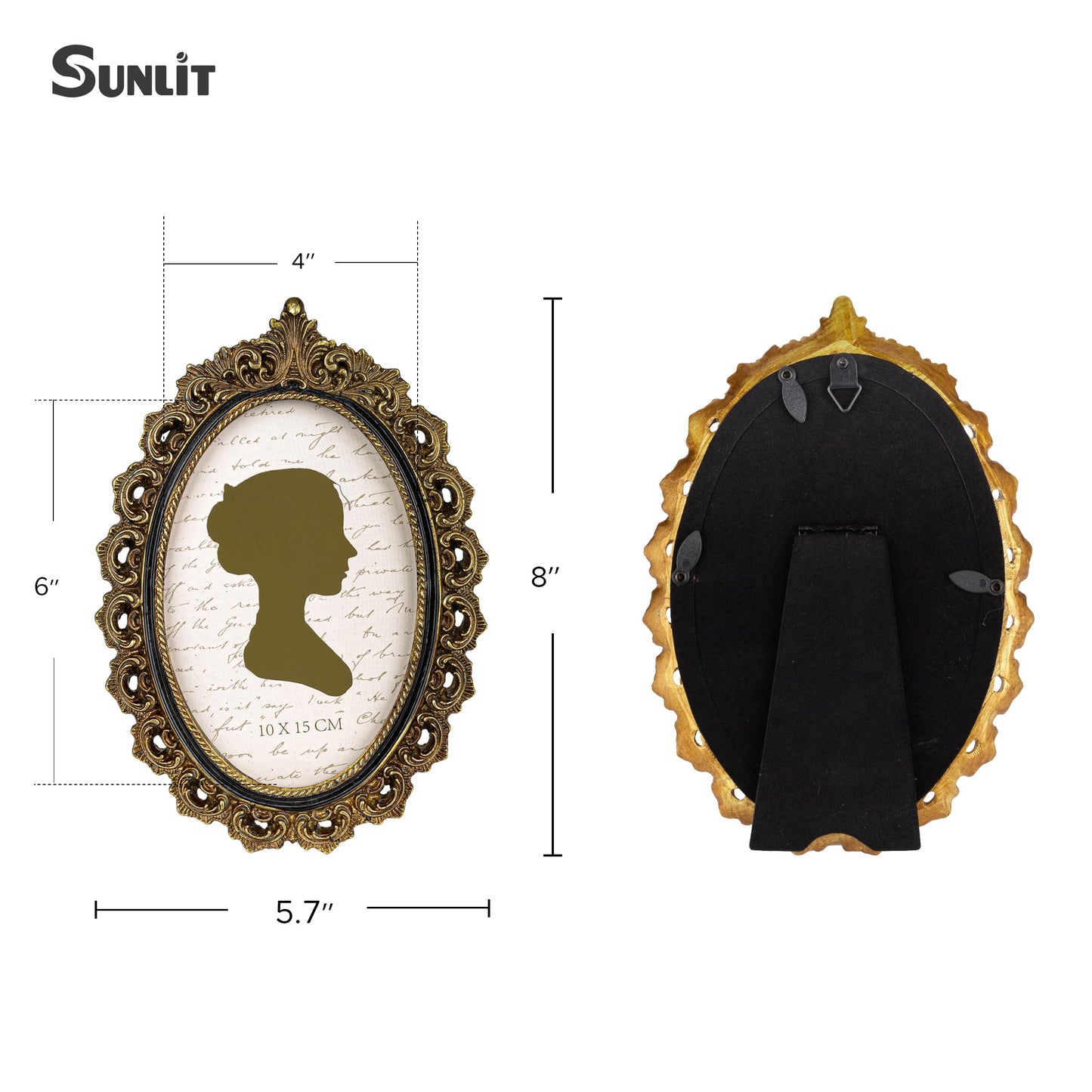 Sunlit Vintage Picture Frame 4x6 Inch, Oval Antique Photo Frames with Glass Front, Luxury Photo Display, Tabletop Wall Hanging, Gift Ideas, White