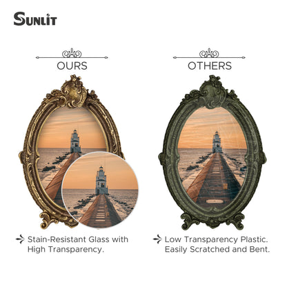 Sunlit Vintage Picture Frame 4x6 Inch, Oval Antique Photo Frames with Glass Front, Luxury Photo Display, Tabletop Wall Hanging, Gift Ideas, Brown