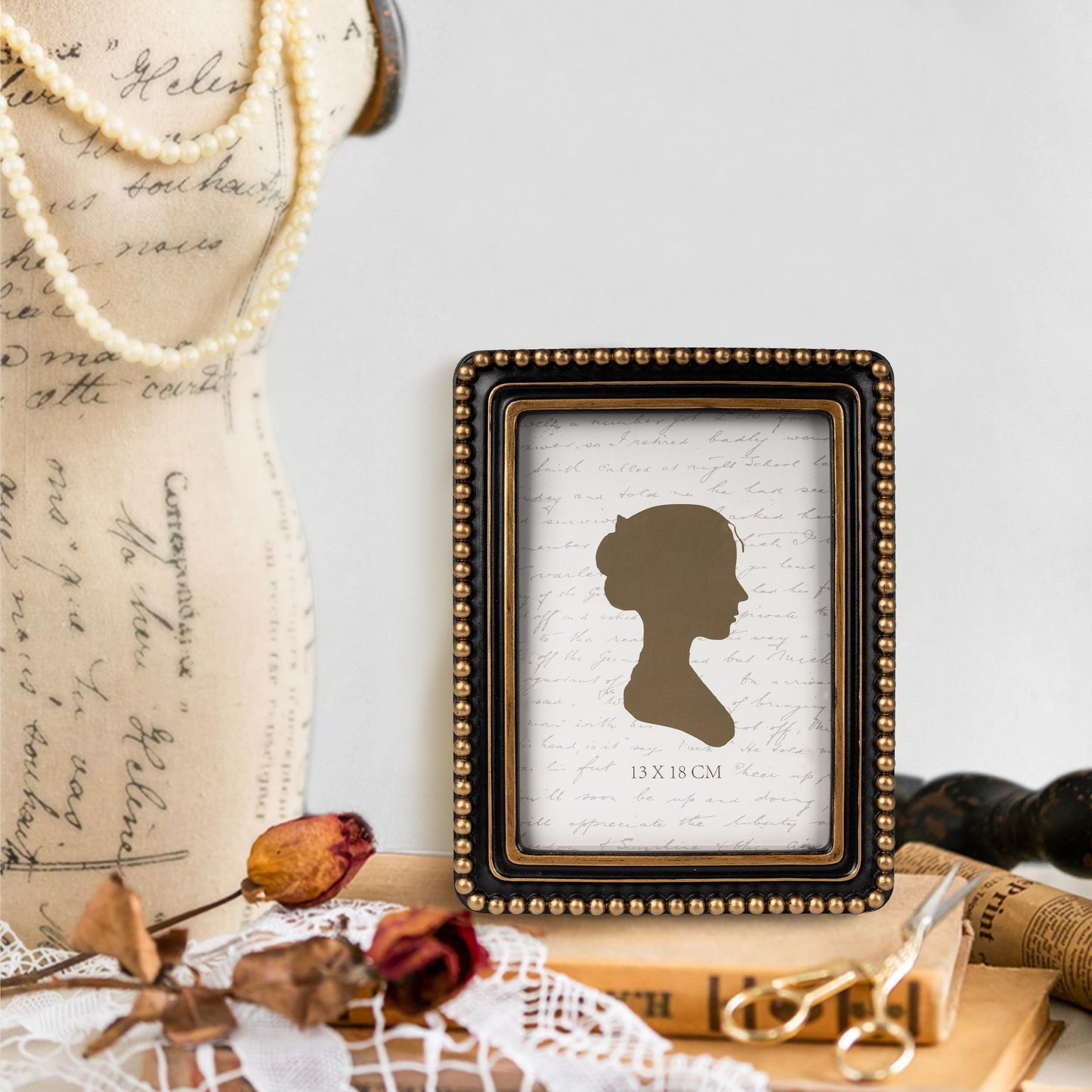 Sunlit Boho Vintage Picture Frame 4x4 Inch with Beaded Border, Luxury Antique Square Photo Frames with Glass Front, Photo Display, Tabletop Wall Hanging, Gift Idea, Distressed White