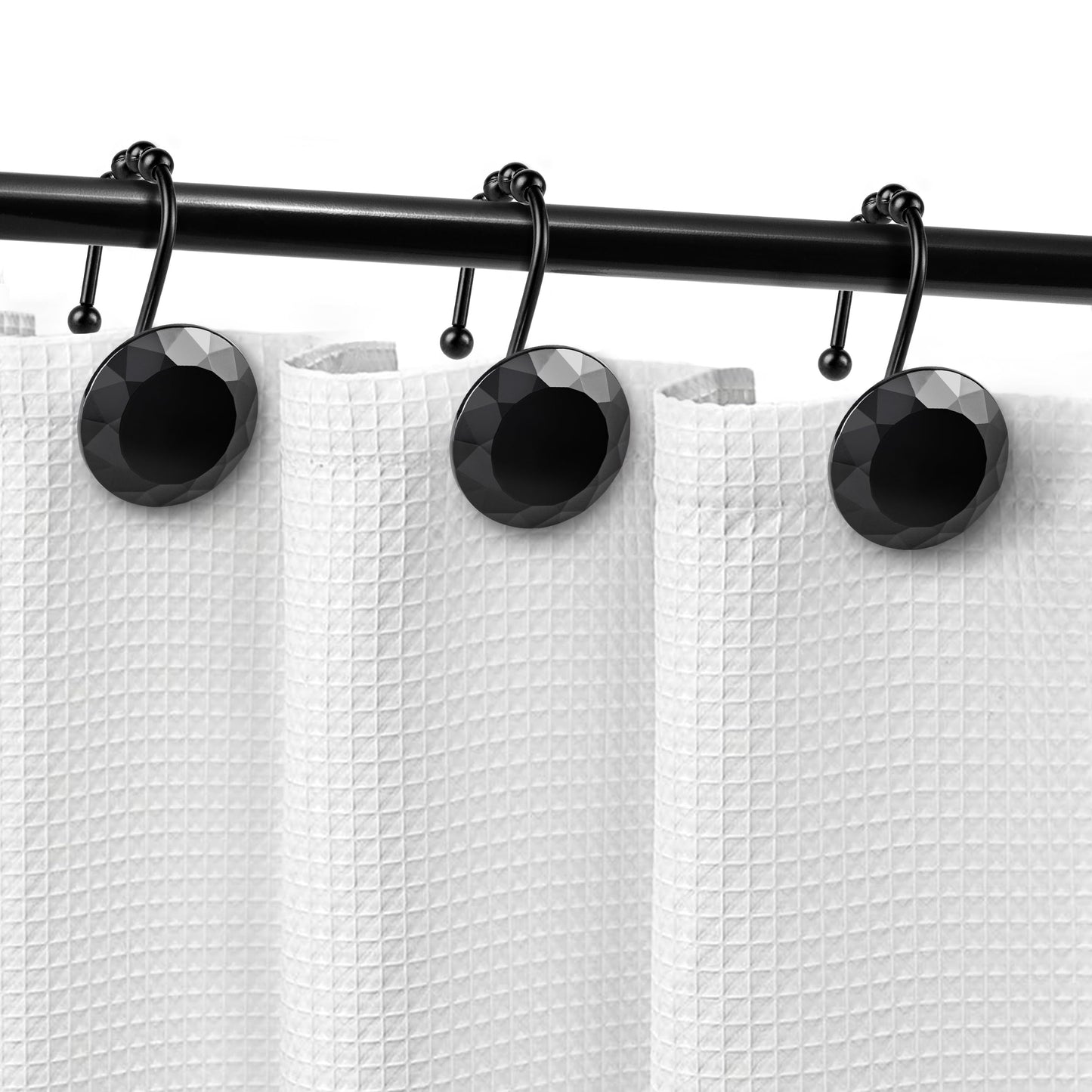 Sunlit Luxury Design Round Yellow Diamond Crystal Gem Bling with Glide Balls Shower Curtain Hooks, Rust Proof Metal Rhinestones Glam Shower Curtain Rings-12 Pack