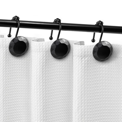 Sunlit Luxury Design Round Yellow Diamond Crystal Gem Bling with Glide Balls Shower Curtain Hooks, Rust Proof Metal Rhinestones Glam Shower Curtain Rings-12 Pack