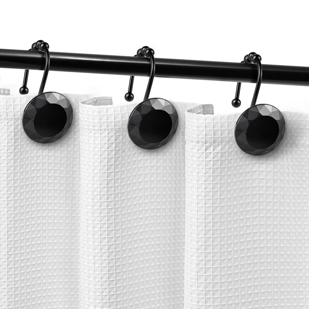 Sunlit Round Rhinestone Shower Curtain Hooks with Glide Balls, 12 Pack