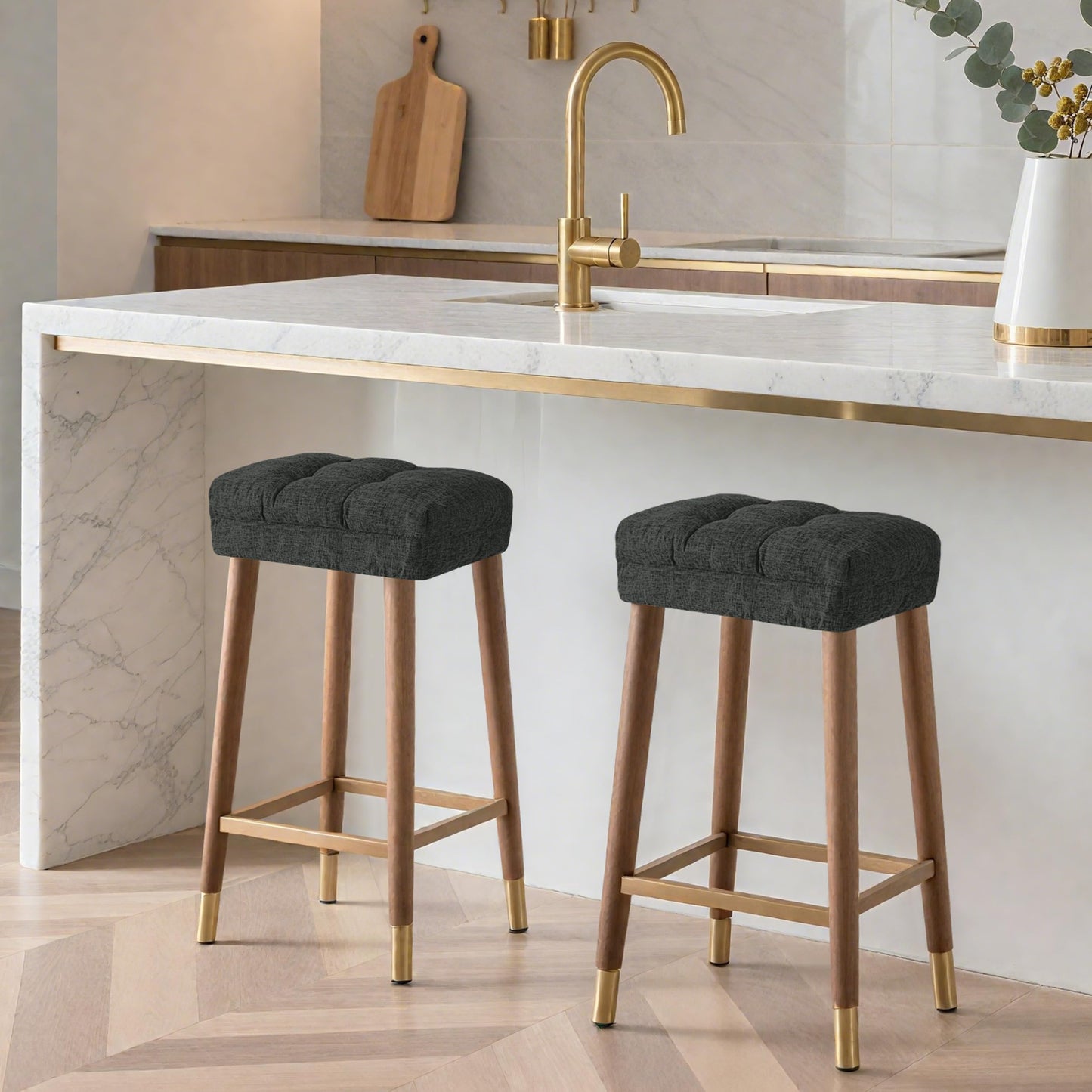 Sunlit Bar Stool Covers - Set of 2 Rectangle Bar Stool Seat Covers, Soft and Cushioned Bar Chair Covers, Easy to Install and Wash, Cover Only, Gray