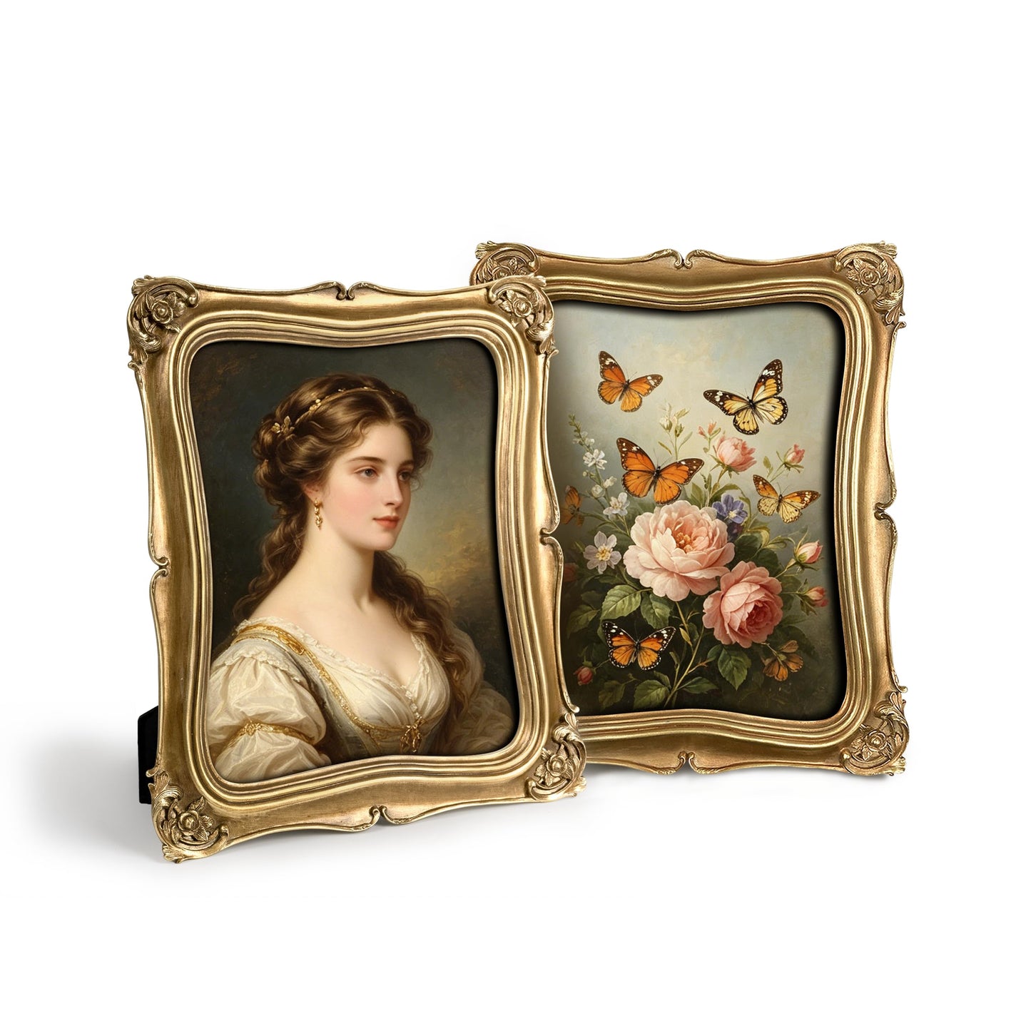 Sunlit Vintage Picture Frame 5x7 Inch Set of 2, Luxury Antique Photo Frames with Glass Front, Photo Display, Tabletop Wall Hanging, Gold