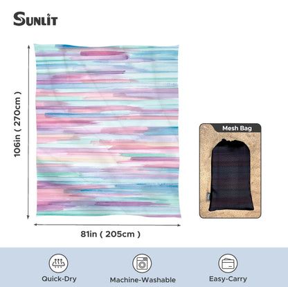 Sunlit Silky Soft 106"x81" Sand Proof Beach Blanket Sand Proof Mat with Corner Pocket and Mesh Bag for Beach Party, Travel, Camping and Outdoor Music Festival, Watercolor Painting Macaron Blue