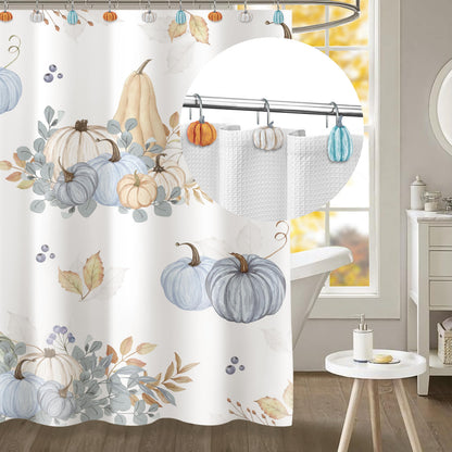 Sunlit Fall Pumpkin Decorative Shower Curtain Hooks, Autumn Harvest Festival Shower Curtain Rings, Resin, Orange Farmhouse Bathroom Curtain Hangers Decoration, Set of 12