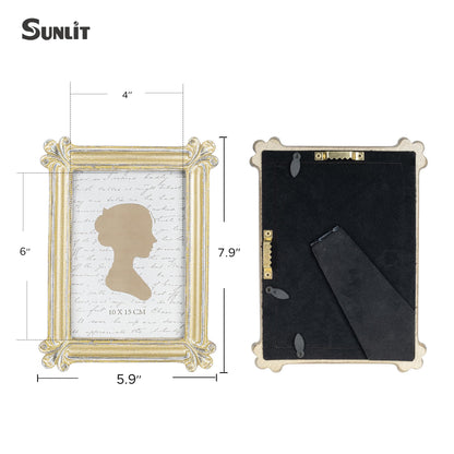 Sunlit Small Vintage Picture Frame 2.5x3.5 Inch, Antique Mini Photo Frames with Glass Front, Luxury Wallet Size Picture Frames, Photo Display Tabletop Wall Hanging Gift Ideas, Slivery Light Gold
