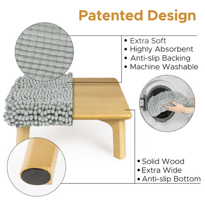 Sunlit One Step Stool with Absorbent Chenille, Stool Holds up to 550 lbs, Non-Slip Wood Foot Stool, Wooden Step Stool for Adults, Step Stools for Kids, Kitchen Bathroom Bedroom, Taupe