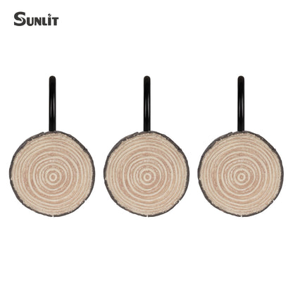 Sunlit Farmhouse Wooden Slices Shower Curtain Hooks, Rustic Home Decorative Shower Curtain Rings for Bathroom, Resin Shower Curtain Hangers Bathroom Accessories, Set of 12