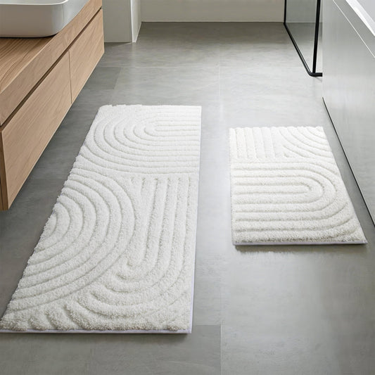 Sunlit 20"x30" Boho Decorative Textured Bathroom Rug Mat, Mid Century Modern Non-Slip Absorbent Soft Bath Mat, Organic Modern Floor Mat Dry Fast Machine Washable, Light Gray