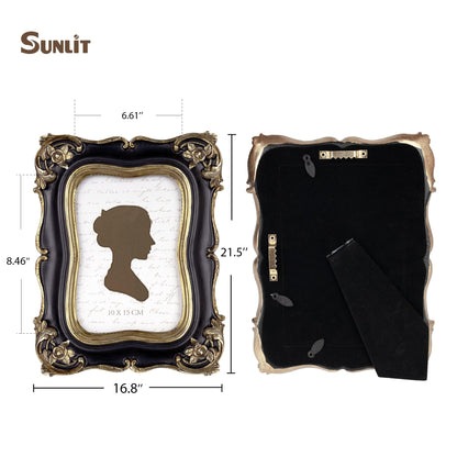 Sunlit Vintage Small Picture Frame 2.5x3.5 Inch, Antique Mini Polaroid Photo Frames with Glass Front, Luxury Wallet Size Picture Frames, Tiny Photo Frames Display Tabletop Wall Hanging Gift Ideas, Gold