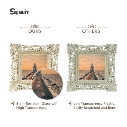 Sunlit Vintage Picture Frame 4x4 Inch, Luxury Antique Square Photo Frames with Glass Front, Photo Display, Tabletop Wall Hanging, Gift Ideas, Antique Gold Silver