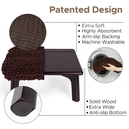 Sunlit One Step Stool, Heavy Duty Bathtub Stool up to 550 lbs, Non-Slip Wood Foot Stool, Wooden Step Stool for Adults, Dark Walnut Bed Step Stools for High Bed, Kitchen Bathroom Bedroom