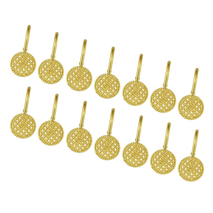 Sunlit Gold 3D Beaded Mesh Shower Curtain Hooks, Metal Home Decorative Shower Curtain Rings for Bathroom, Modern Shower Curtain Hangers Bathroom Accessories, Set of 12