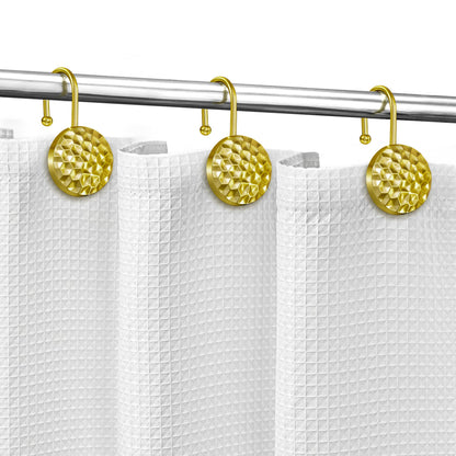 Sunlit Gold Shower Curtain Hooks, Square Metal Home Decorative Shower Curtain Rings for Bathroom, Modern Shower Curtain Hangers Bathroom Accessories, Set of 12