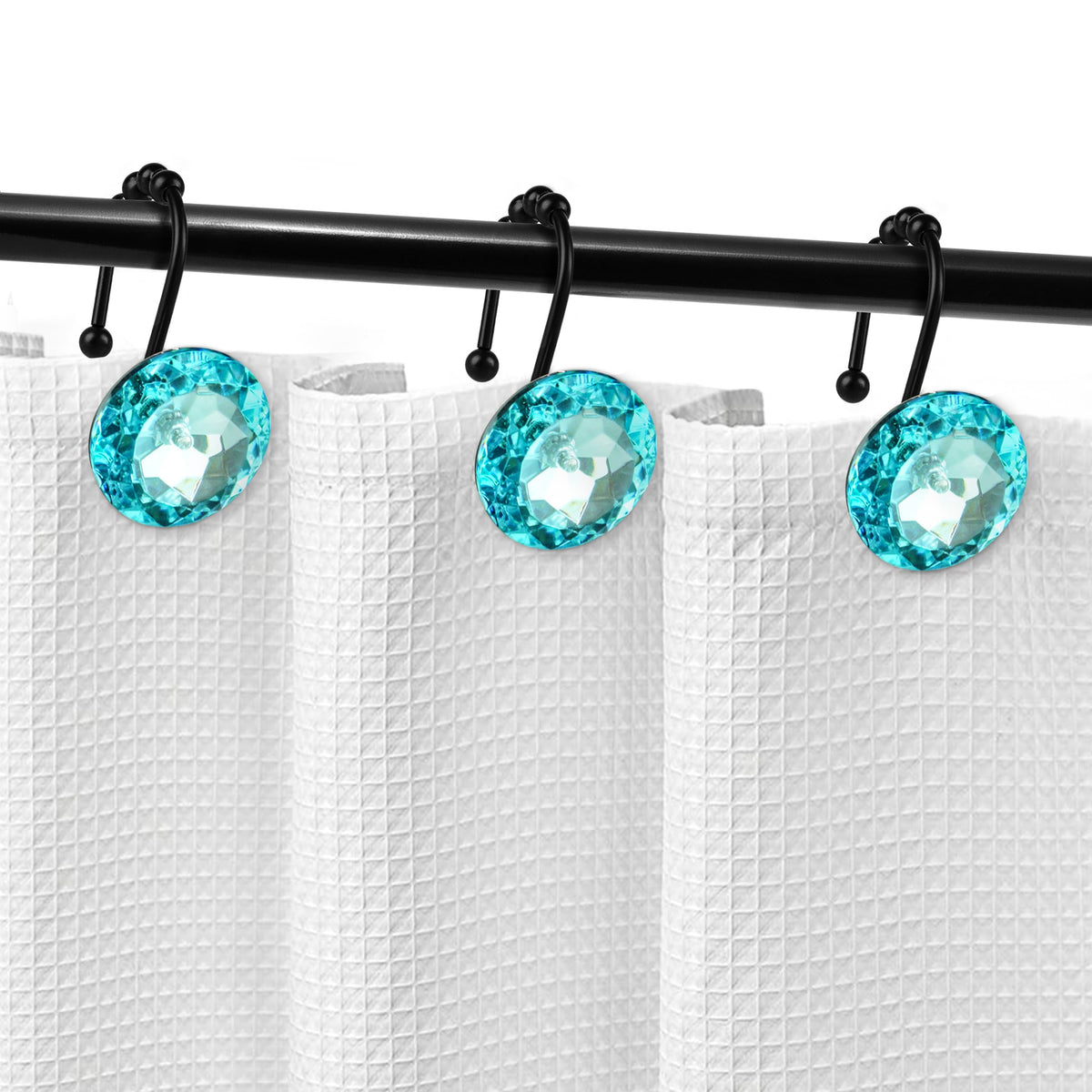 Sunlit Round Rhinestone Shower Curtain Hooks with Glide Balls, 12 Pack